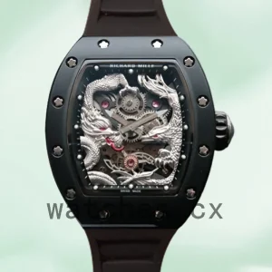 Richard Mille RM57-01 RM57-01-003 Men Around 50*40mm Rubber Band Silver Dragon and Phoenix Dial