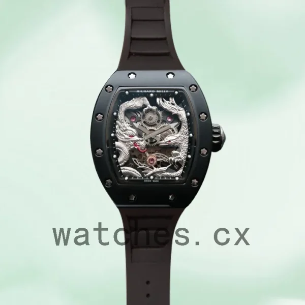 Richard Mille RM57-01 RM57-01-003 Men Around 50*40mm Rubber Band Silver Dragon and Phoenix Dial - Image 2