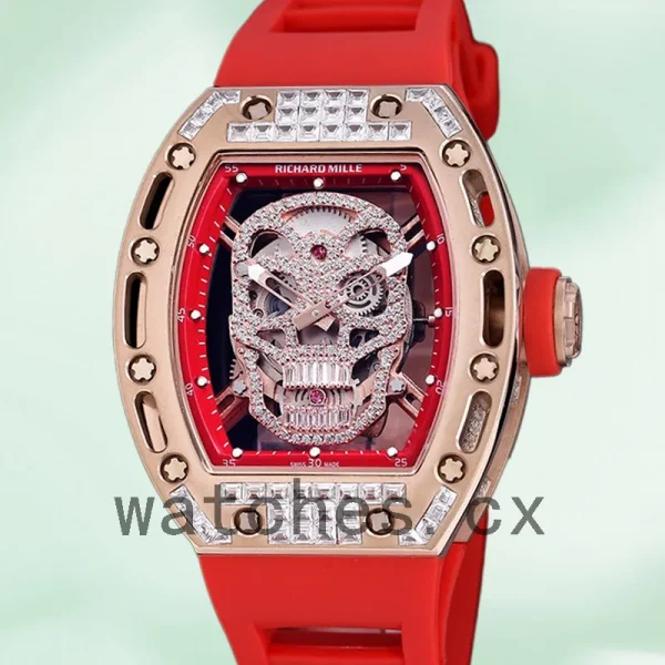 Richard Mille RM 052 RM 052-012 50*42mm Men Diamonds Skull Dial Rubber Band