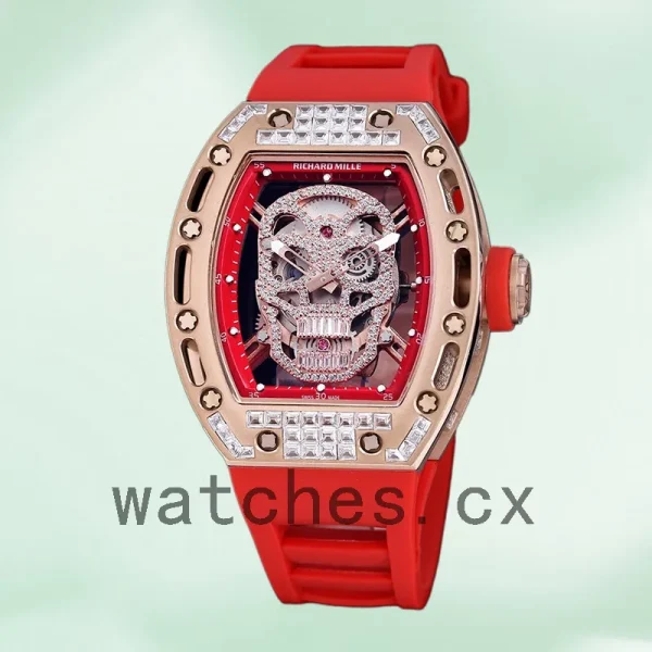 Richard Mille RM 052 RM 052-012 50*42mm Men Diamonds Skull Dial Rubber Band - Image 2