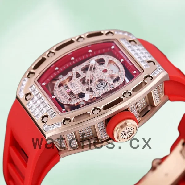 Richard Mille RM 052 RM 052-012 50*42mm Men Diamonds Skull Dial Rubber Band - Image 3