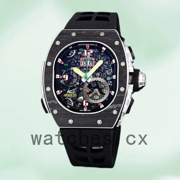 Richard Mille RM 62-01 50*42mm Men RM 62-01-002 Black Rubber Band - Image 2