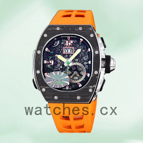 Richard Mille RM 62-01 RM 62-01-009 50*42mm Men Rubber Band Black - Image 2