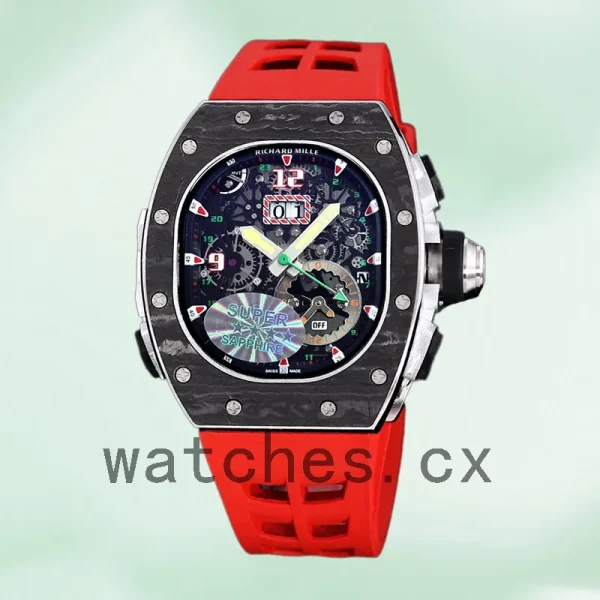 Richard Mille RM 62-01 RM 62-01-009 50*42mm Men Rubber Band Black - Image 3