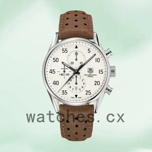 Tag Heuer Carrera Men's 43mm CAR2015.FC6321 Leather Strap White Dial - Image 2