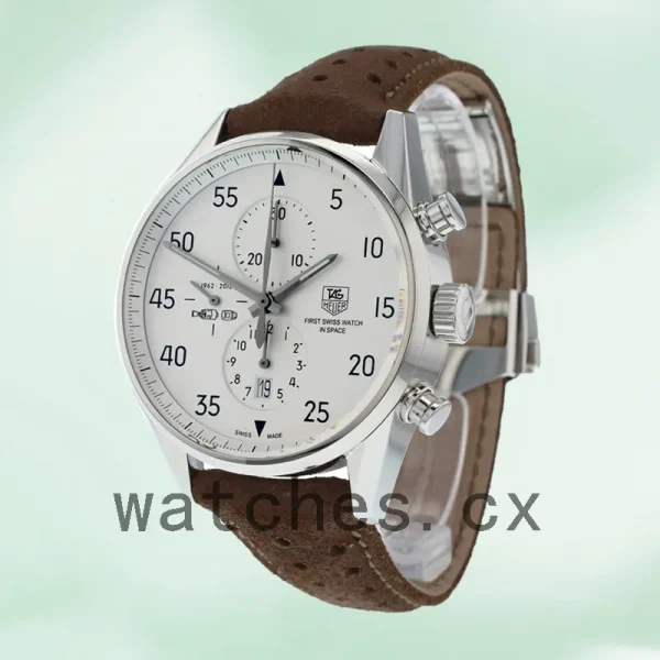 Tag Heuer Carrera Men's 43mm CAR2015.FC6321 Leather Strap White Dial - Image 3