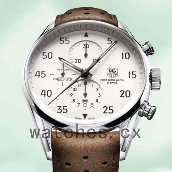 Tag Heuer Carrera Men's 43mm CAR2015.FC6321 Leather Strap White Dial - Image 4