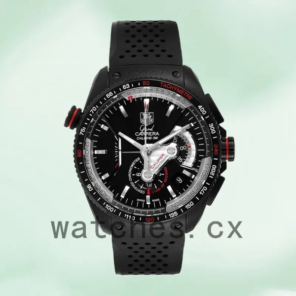 Tag Heuer Carrera Men's CAV5185.FC6237 43mm Black Dial Rubber Band - Image 2