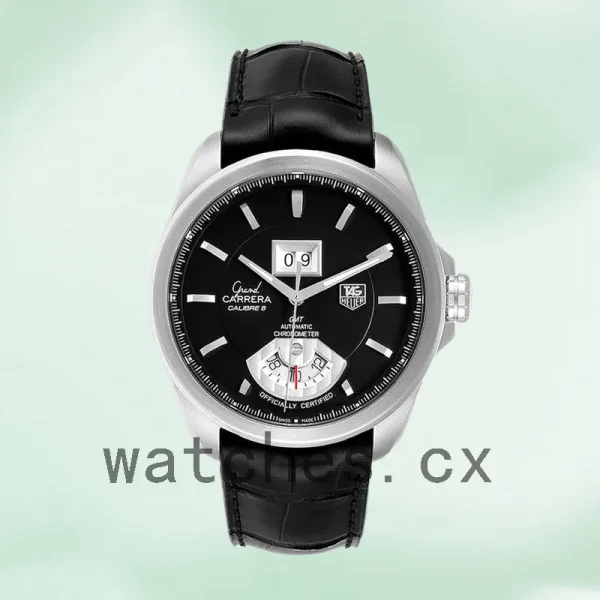 Tag Heuer Carrera 43mm WAV5111-1 Men's Black Dial Leather Strap - Image 2