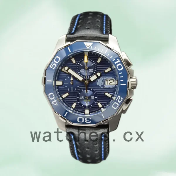 Tag Heuer Aquaracer CAY211A-002 Men 43mm Blue Dial Leather Strap - Image 2