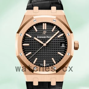 Audemars Piguet Royal Oak 15500OR.OO.D002CR.01 Men's 41mm Black Dial Leather Strap