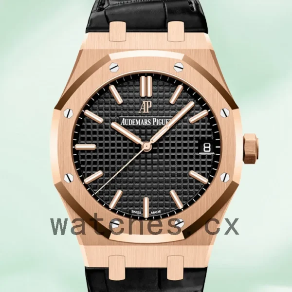 Audemars Piguet Royal Oak 15500OR.OO.D002CR.01 Men's 41mm Black Dial Leather Strap