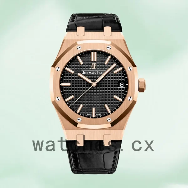 Audemars Piguet Royal Oak 15500OR.OO.D002CR.01 Men's 41mm Black Dial Leather Strap - Image 2